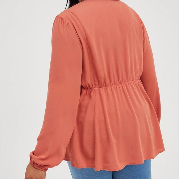 Torrid Babydoll Rayon Crepe Embroidered Lace-Up Top 4X - Picture 2 of 5